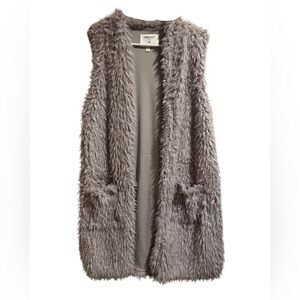 Ashley by 26 International Long Line Shaggy Boho Faux Fur Open Front Vest, EUC